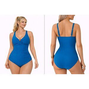 Medium Peacock Blue Underwire Support Tummy Control One Piece Swimsuit NWT